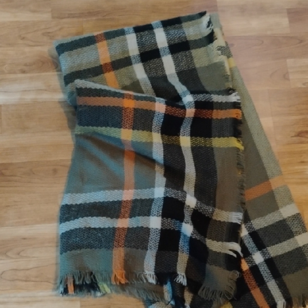Plaid Wool Blanket Scarf